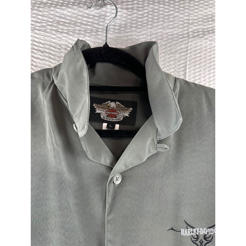 Harley Davidson 2004 Gray Dagger Big Back Print Button Front T Shirt LARGE - Picture 4 of 10